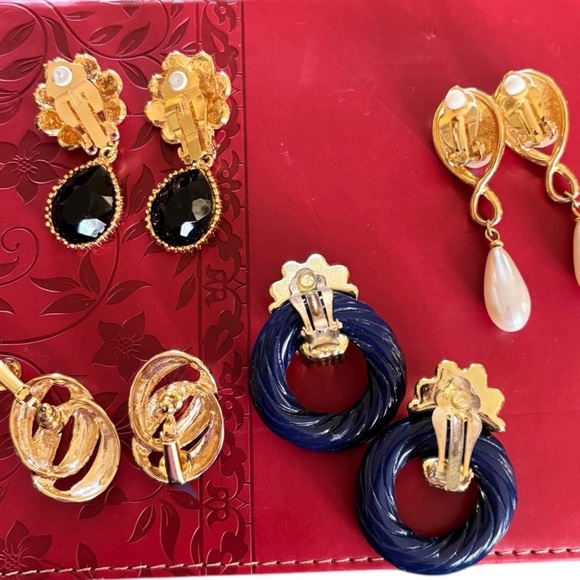 Vintage 80’s 4PR Costume Jewelry Clip On Earrings Door Knocker Faux Pearl Dangle - Picture 2 of 7